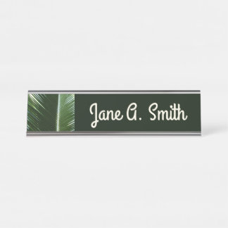 Overlapping Palm Fronds Tropical Green Abstract Desk Name Plate
