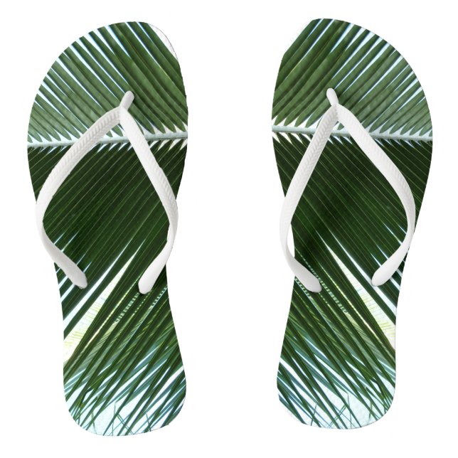 Overlapping Palm Fronds Tropical Green Abstract Jandals (Footbed)