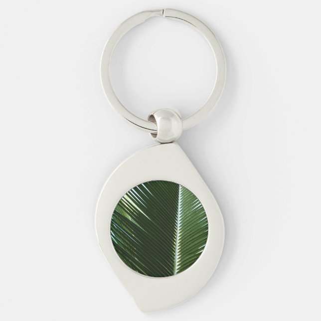 Overlapping Palm Fronds Tropical Green Abstract Key Ring (Front)