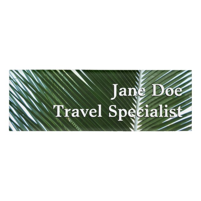 Overlapping Palm Fronds Tropical Green Abstract Name Tag (Front)