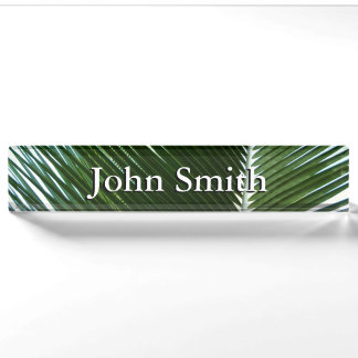 Overlapping Palm Fronds Tropical Green Abstract Nameplate