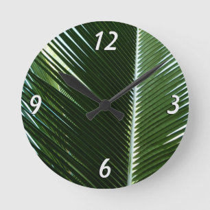 Overlapping Palm Fronds Tropical Green Abstract Round Clock