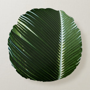 Overlapping Palm Fronds Tropical Green Abstract Round Cushion