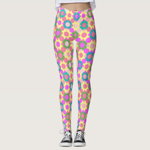 Overlapping Polka Dots in Pink and Green L Yellow Leggings