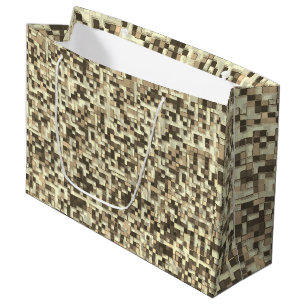 Overlapping small squares in tones brown to beige large gift bag