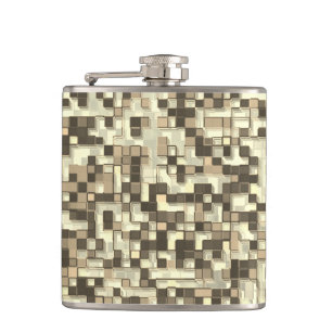 Overlapping small squares, tones brown go to beige hip flask