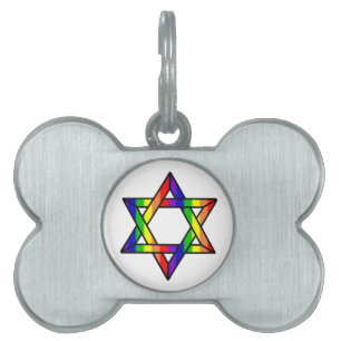Overlapping Star of David Rainbow Zazzle.png Pet Tag