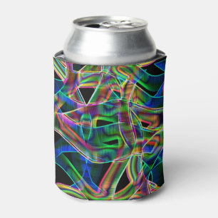Overlapping tape-like curves, neon colourful relie can cooler