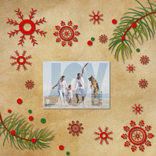 Overlay joy Christmas blue glitter snowflake photo Holiday Card