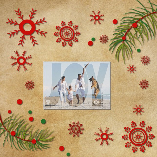 Overlay joy Christmas blue glitter snowflake photo Holiday Card (Creator Uploaded)