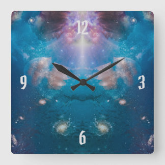 Overlay Navy-Blue Galaxy Star with Ocean Jellyfish Square Wall Clock