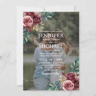 Overlay Portrait Picture Photo QR Roses Wedding Invitation