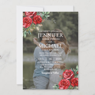 Overlay Portrait Picture Photo QR Roses Wedding Invitation