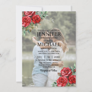 Overlay Portrait Picture Photo QR Roses Wedding Invitation