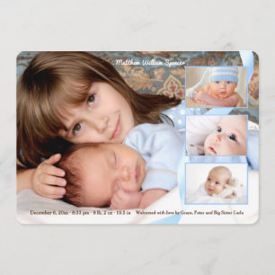 Overlay Three-Photo Boy Birth Announcement