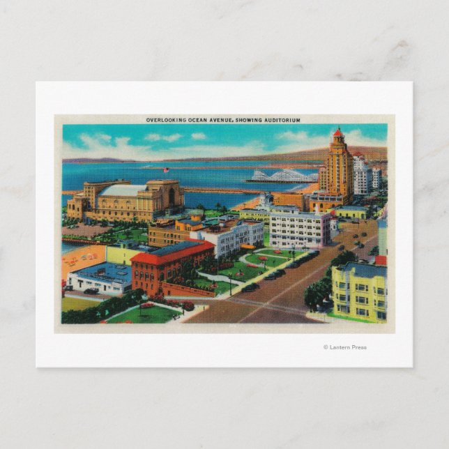 Overlooking Ocean Avenue, showing Auditorium Postcard (Front)
