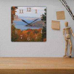Overlooking Scenic Colorful Fall Kinzua Reservoir Square Wall Clock