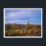 Overlooking the  the Tuileries Garden  Postcard<br><div class="desc">A travel greeting card with a photo from our hotel that overlooks the Tuileries Garden; the Eiffel Tower in the distance. It is the fall and the trees are shedding their leaves and changing colors. The scenery is magnificent.</div>