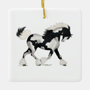 Overo Gypsy Vanner Horse or Pony Equestrian Charm Ceramic Ornament