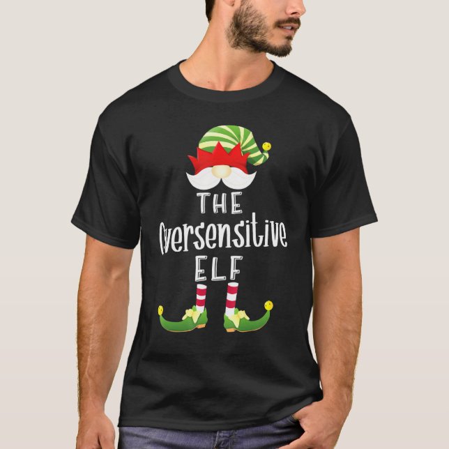 Oversensitive Elf Group Christmas Pajama Party T-Shirt (Front)