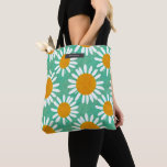 Oversize Daisy Pattern Tote Bag<br><div class="desc">Painting inspired pattern with oversize daisies over green background.  Personalise with name over grey rectangle at top.</div>