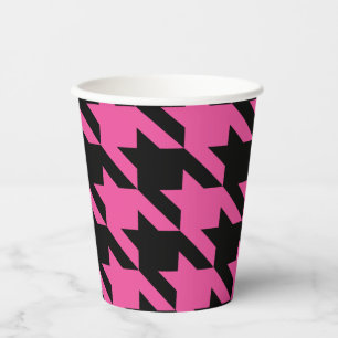 Oversize Pink Black Houndstooth Check Paper Cup
