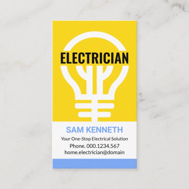 Oversize Yellow Bulb Signage Electrical Contractor Business Card (Front)