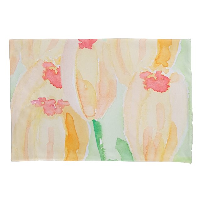 Oversized Abstract Tulips Watercolor Art Pillowcase (Front)