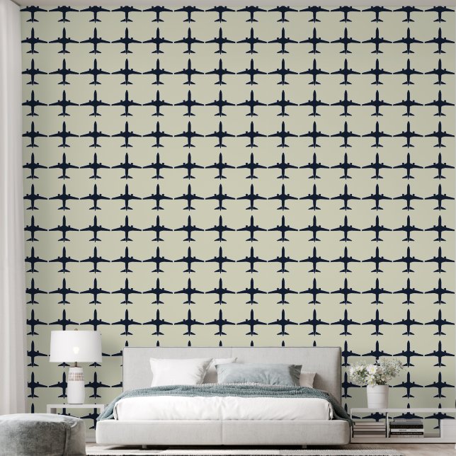 Oversized Aeroplane Silhouettes on Light Beige Wallpaper (Bedroom)