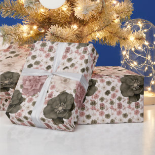 Oversized Blooms in Muted Pink, Cream & Olive Wrapping Paper