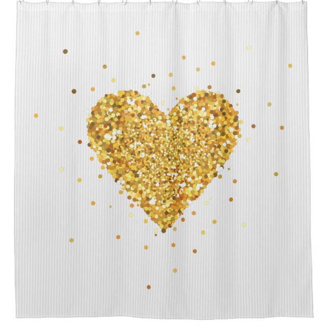 Oversized Gold Glitter Heart Illustration Shower Curtain (Front)