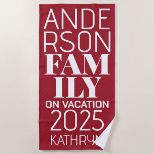 Oversized Letters Family Name Red Beach Towel