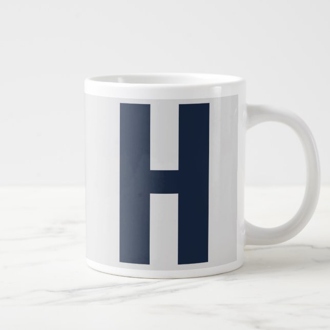 Oversized Monogram Initial in Silver Grey and Blue Large Coffee Mug (Right)