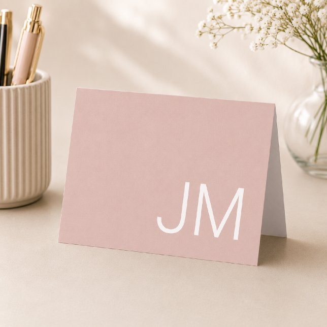 Oversized Monogrammed Initials Blush Pink Folded Note Card (Creator Uploaded)