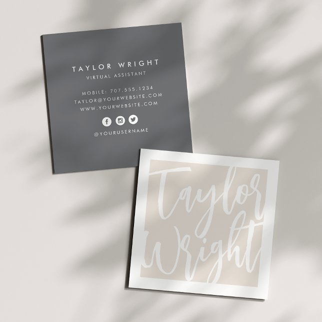 Oversized Name | Sketched Signature Square Business Card (Creator Uploaded)