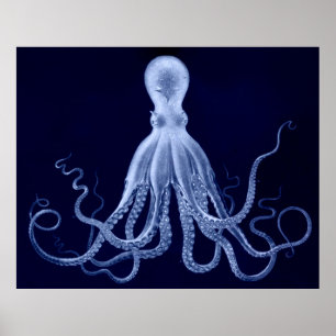 Oversized Octopus Triptych Print in Blue