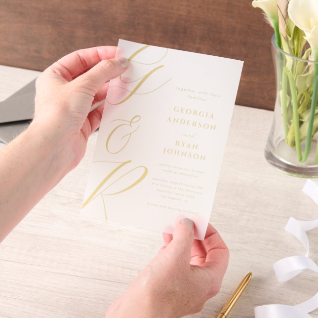Oversized Script Monogram Wedding Vellum Invitations (Handheld)