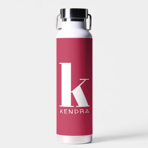 Oversized Simple Monogram on Vivid Magenta Water Bottle