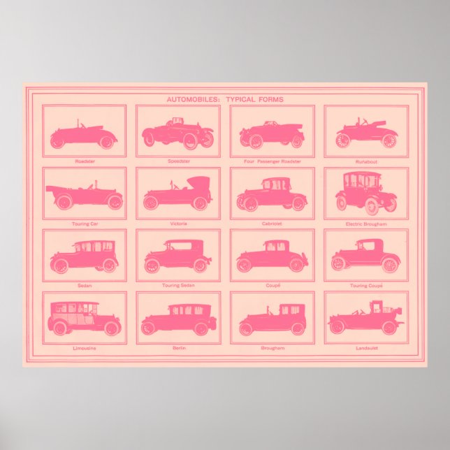 Oversized Vintage Automobile Poster in Pink (Front)