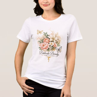Oversized White Women's Blouse with Elegant Flower Tri-Blend Shirt