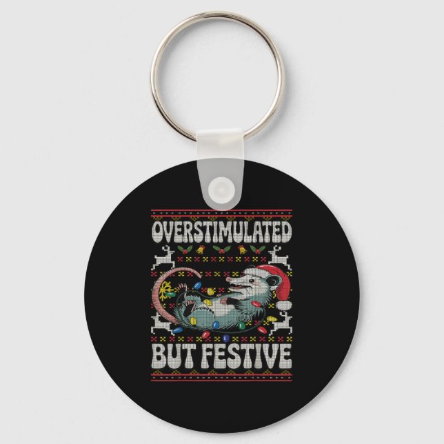 Overstimulated But Festive Ossum Christmas Ugly Sw Key Ring (Front)