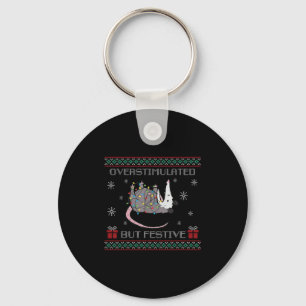Overstimulated But Festive Ossum Ugly Sweater Chri Key Ring
