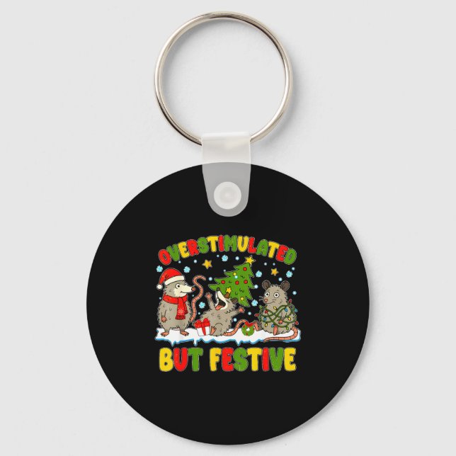 Overstimulated But Festive Ossum Ugly Sweater Chri Key Ring (Front)