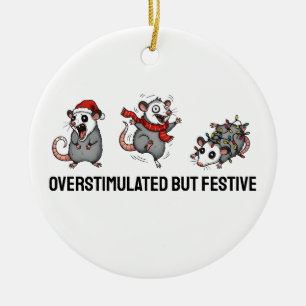 Overstimulated But Festive Possum Christmas Ceramic Tree Decoration