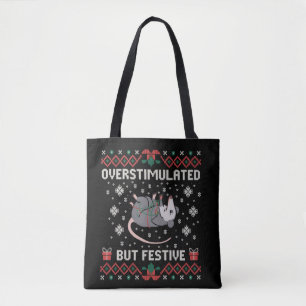 Overstimulated But Festive Possum Christmas Funny Tote Bag