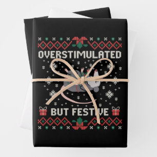 Overstimulated But Festive Possum Christmas Funny Wrapping Paper Sheet