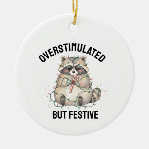 Overstimulated but Festive Raccoon, Christmas Ceramic Tree Decoration