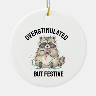 Overstimulated but Festive Raccoon, Christmas  Ceramic Tree Decoration