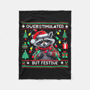 Overstimulated But Festive Raccoon Christmas  Fleece Blanket