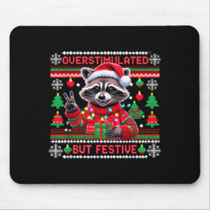 Overstimulated But Festive Raccoon Christmas Mouse Pad